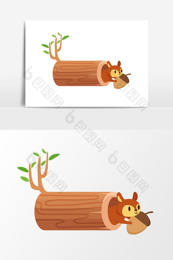 木头里的小松鼠卡通手绘矢量元素图片