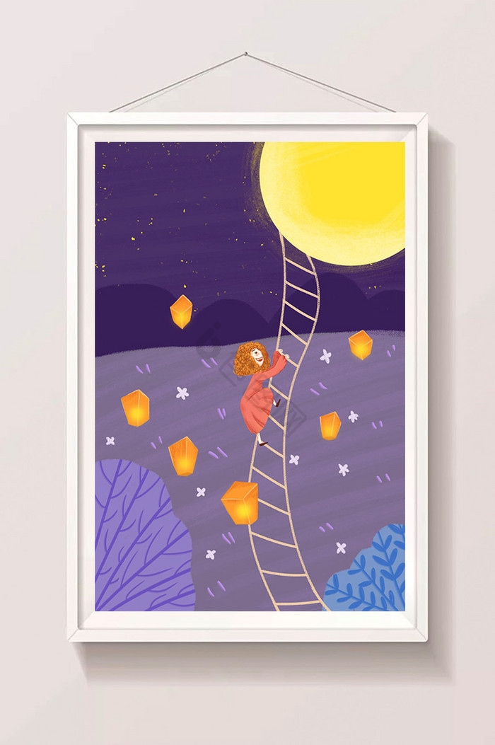 梦幻爬往中秋月亮的阶梯插画图片