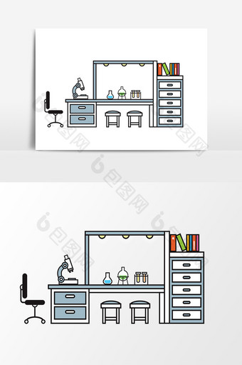 手绘室内装饰课桌办公桌插画素材图片