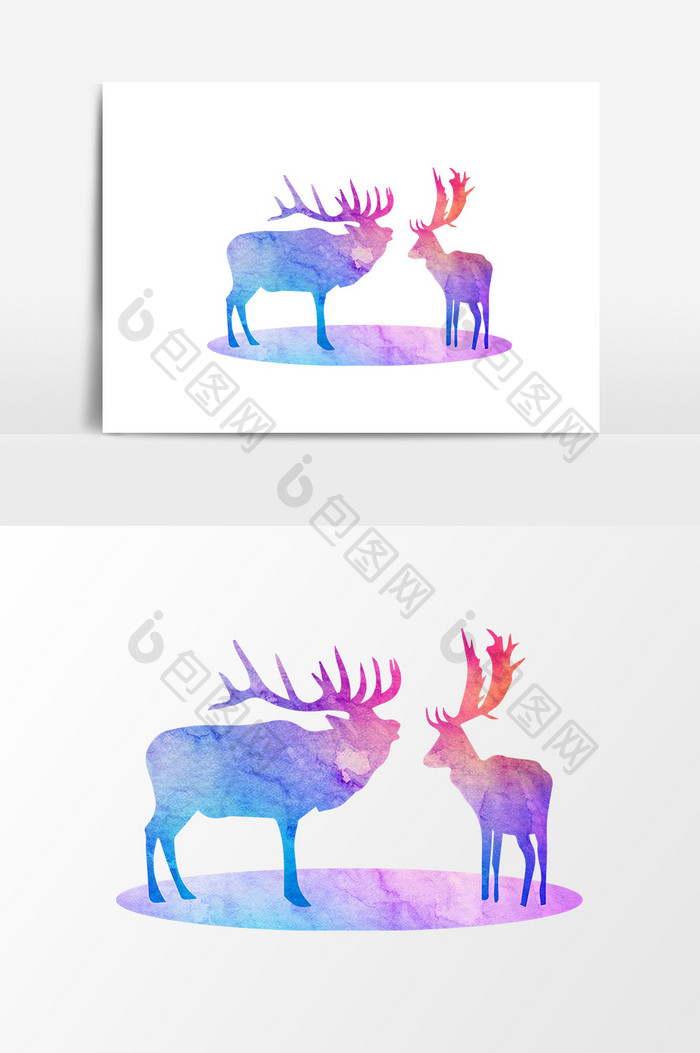 水彩手绘动物麋鹿设计元素