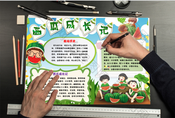 水果西瓜成长记手抄报word模板