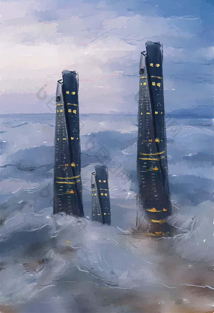 海市蜃楼插画图片