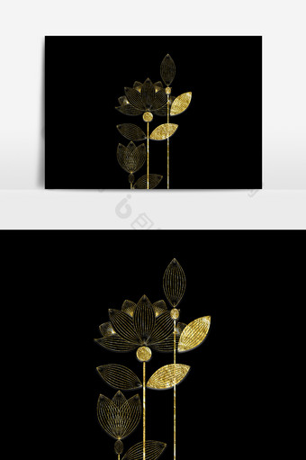 金色植物荷花设计元素图片
