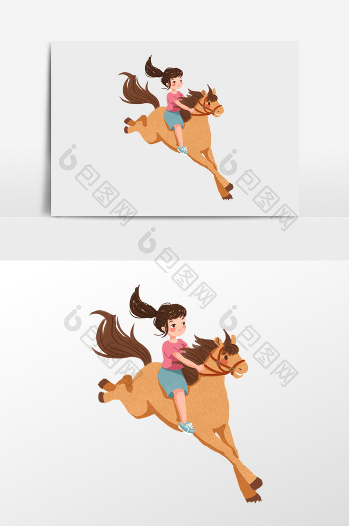 骑马的女孩插画元素