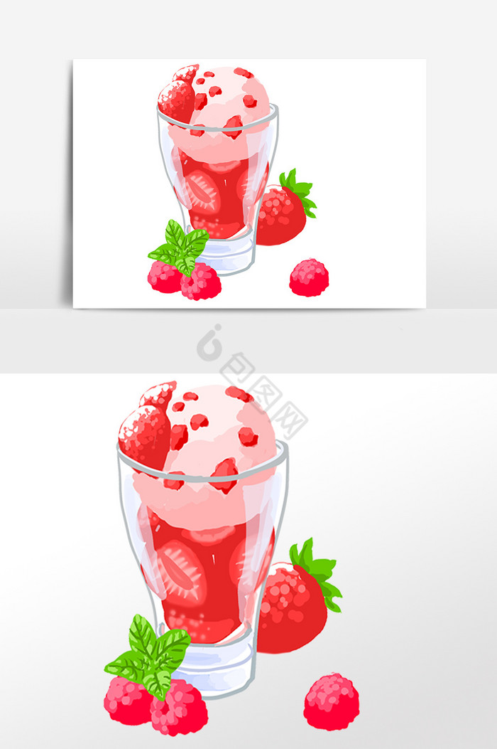 美味冷饮草莓冰淇淋插画图片