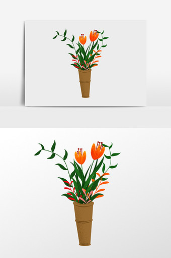 手绘鲜花花瓶插画元素图片