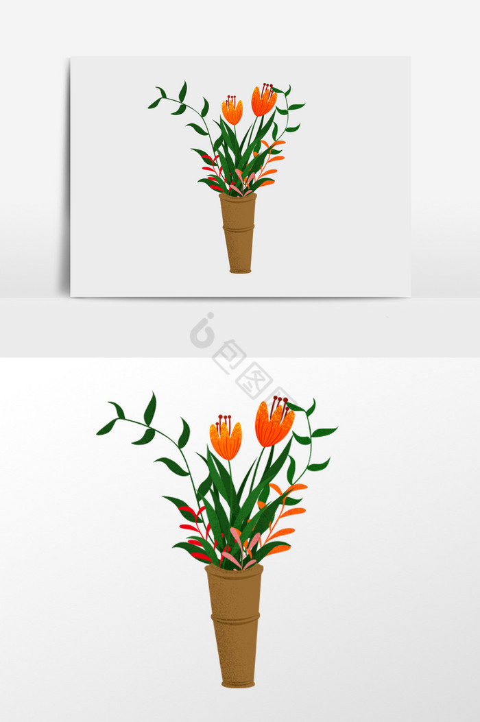 鲜花花瓶插画图片