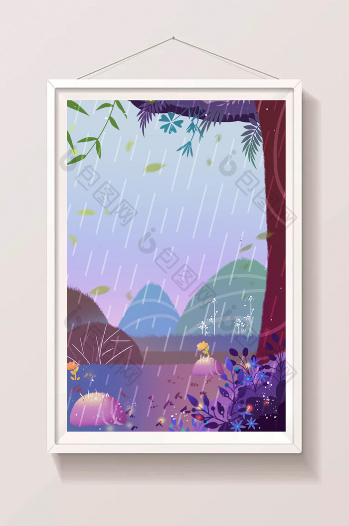 下雨的树林插画图片图片