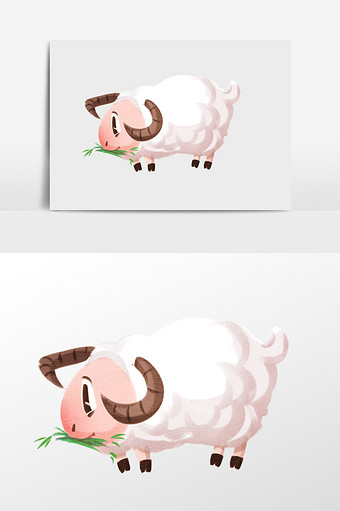 吃草的小羊插画元素图片