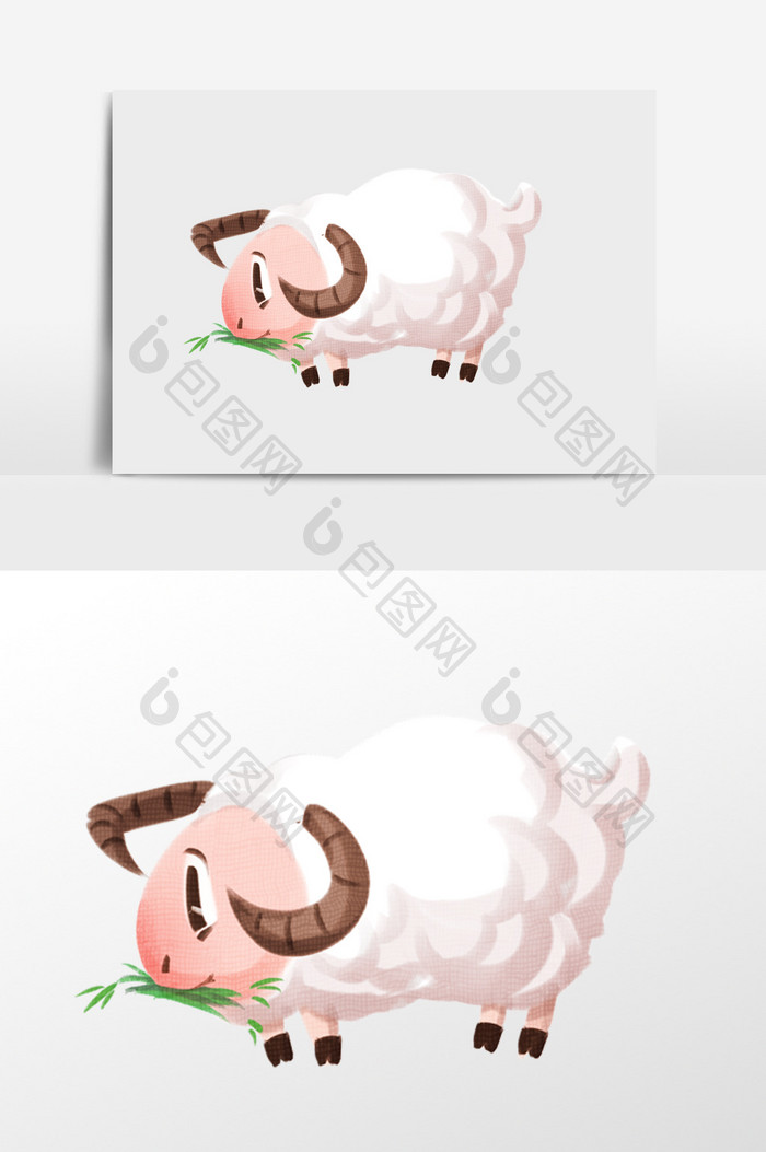 吃草的小羊插画元素