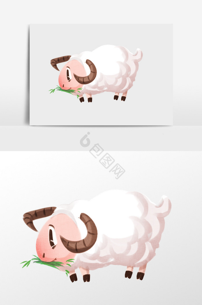吃草的小羊插画图片