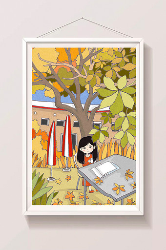 扁平风秋季庭院插画图片
