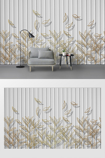 现代金色质感立体浮雕叶子背景墙图片