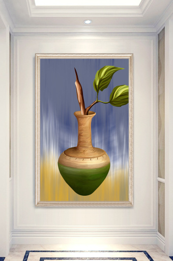 现代手绘色彩花瓶玄关装饰画