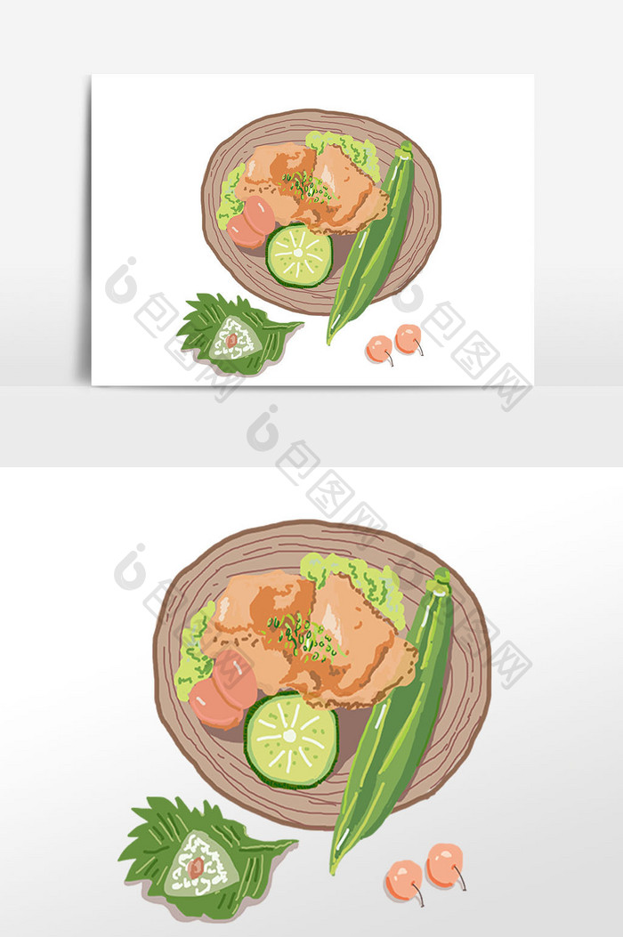 手绘西餐美食插画素材