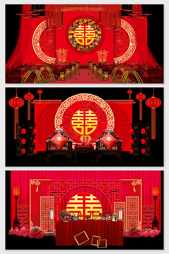 新中式红色大气婚礼背景效果图图片