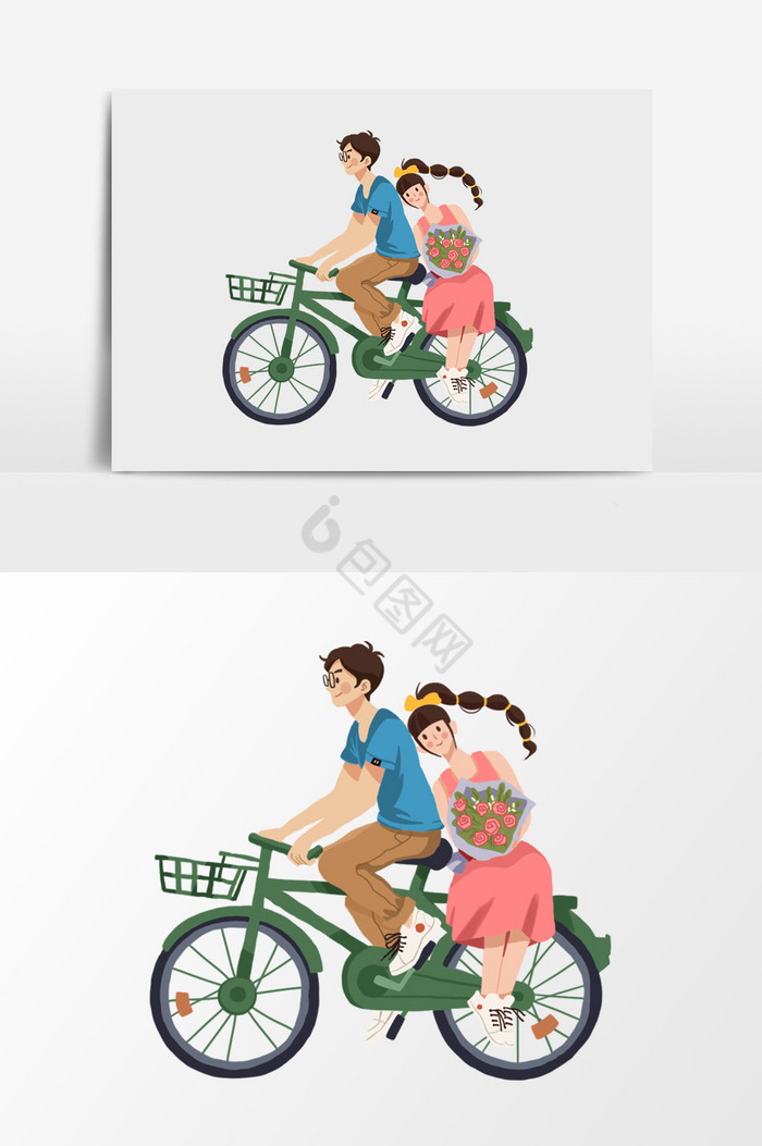 浪漫情侣自行车插画图片
