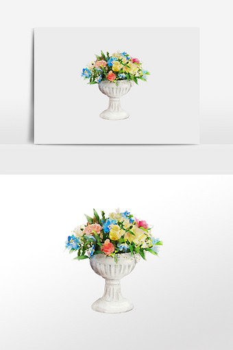 水彩手绘元素欧式鲜花花瓶图片
