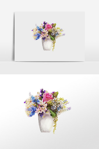 水彩手绘元素一束鲜花花瓶图片