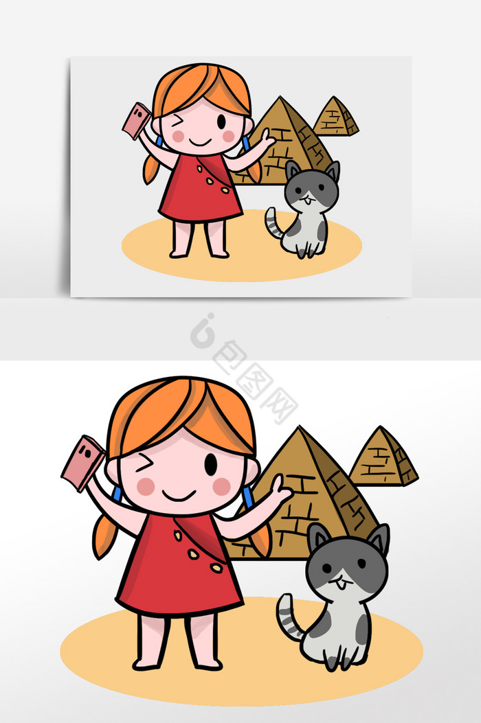 小女孩金字塔插画图片
