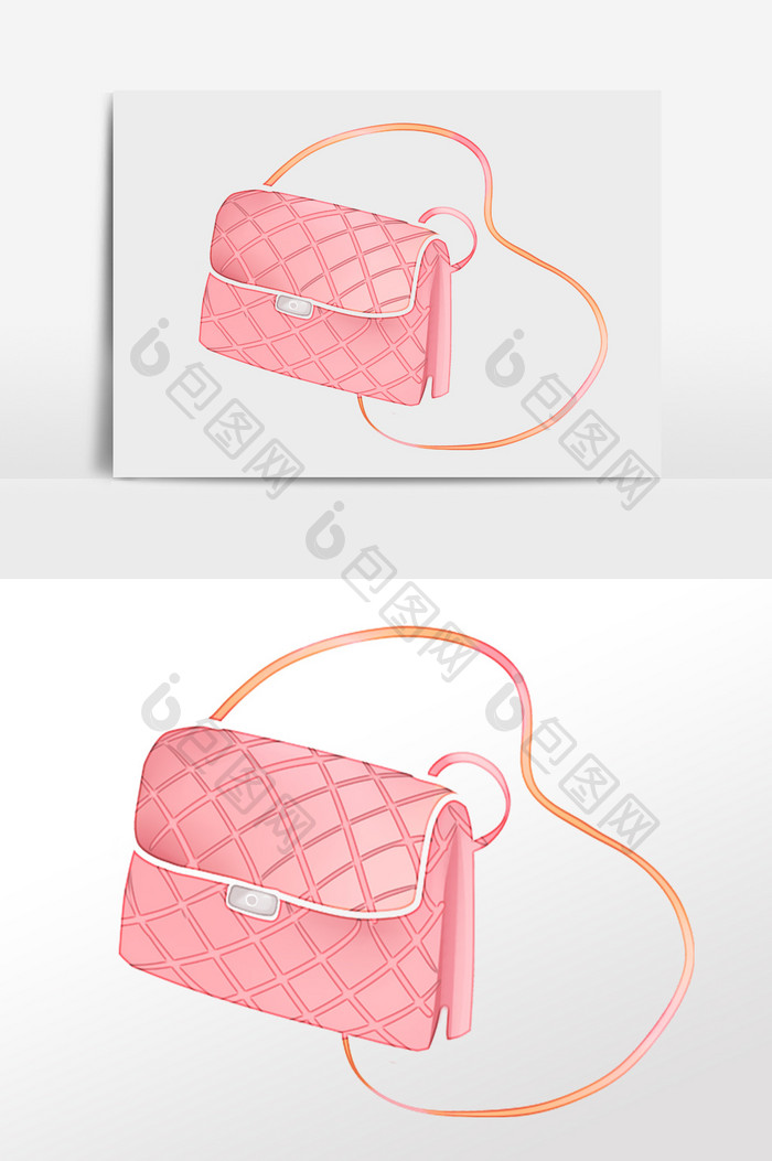 粉色少女手绘水彩菱格手提斜挎包手绘插画