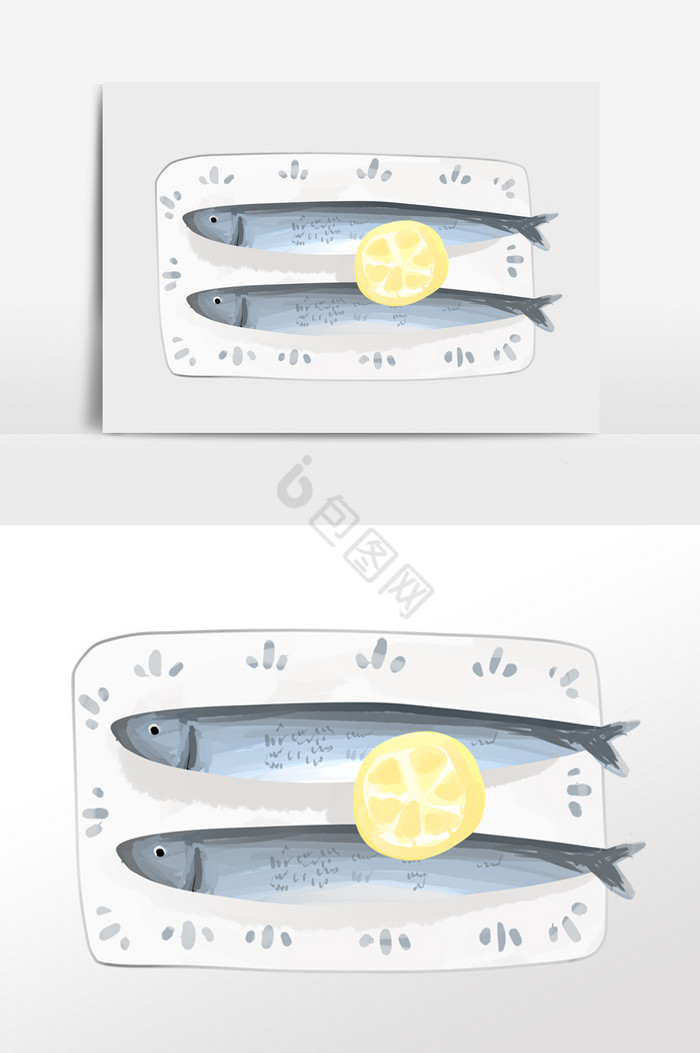 淡雅可口柠檬秋刀鱼插画图片