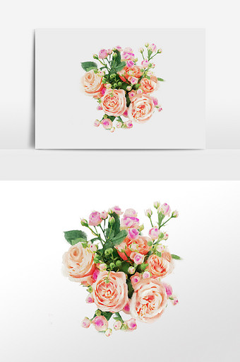 水彩手绘元素一束粉红玫瑰鲜花图片