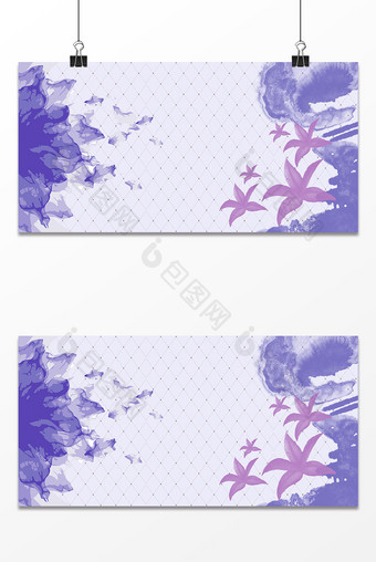 紫色清新水墨花朵网格背景图片