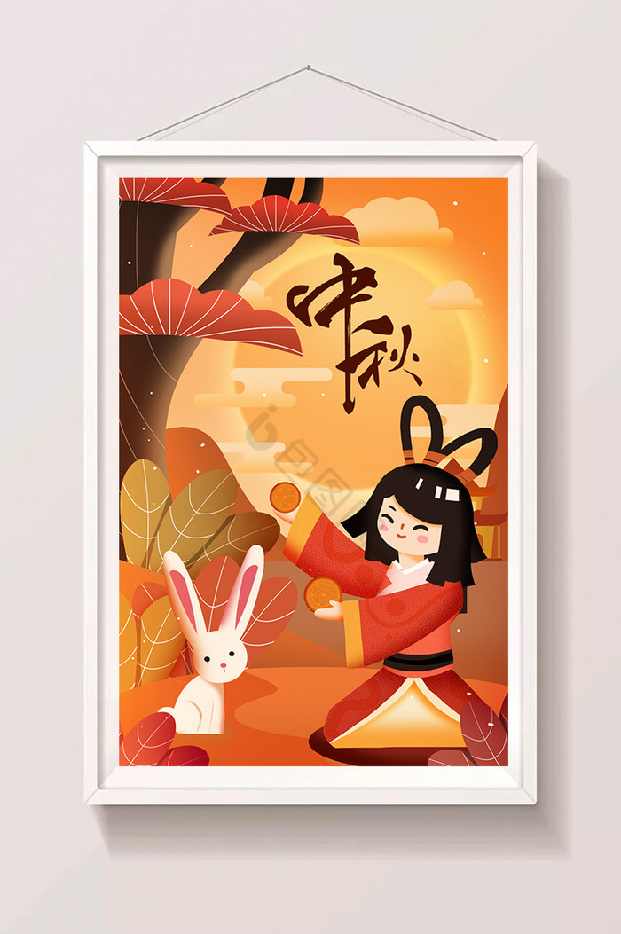 中秋节嫦娥月兔月饼精美包装插画图片