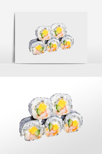 手绘水彩寿司素材图片