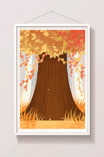 秋天金色大树草丛树叶图片