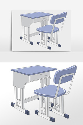 手绘开学季用品课桌插画元素