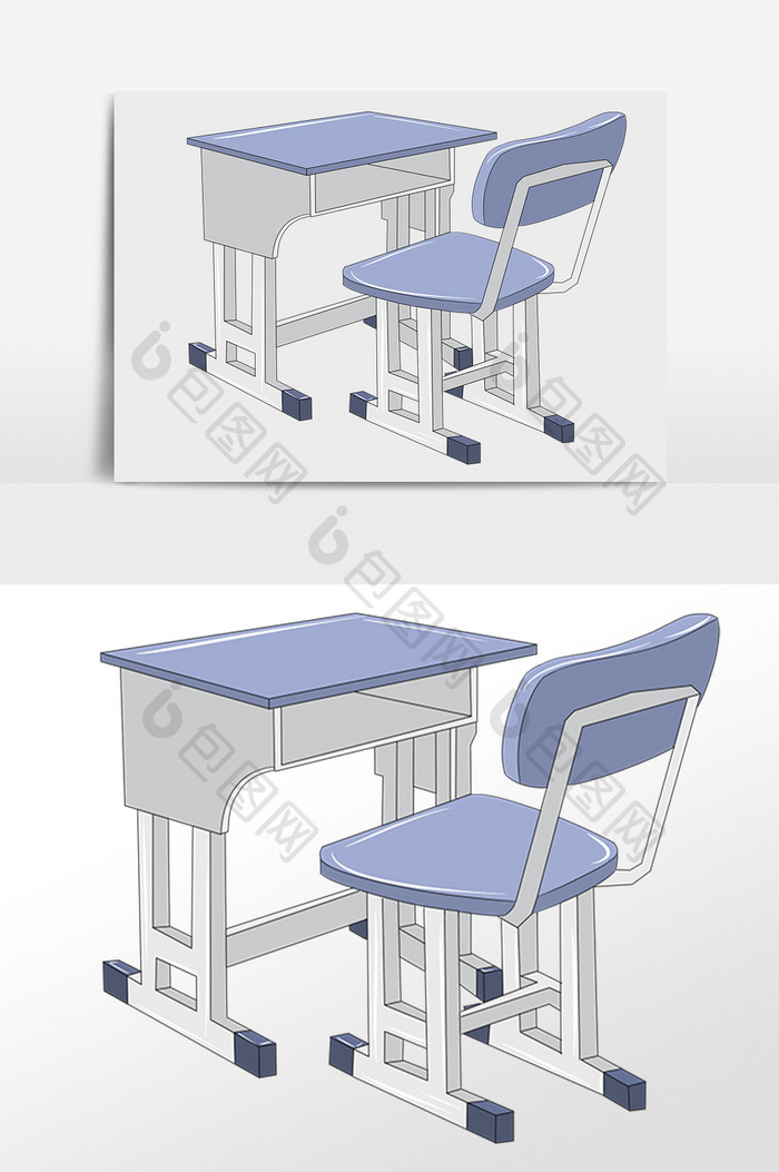 手绘开学季用品课桌插画元素