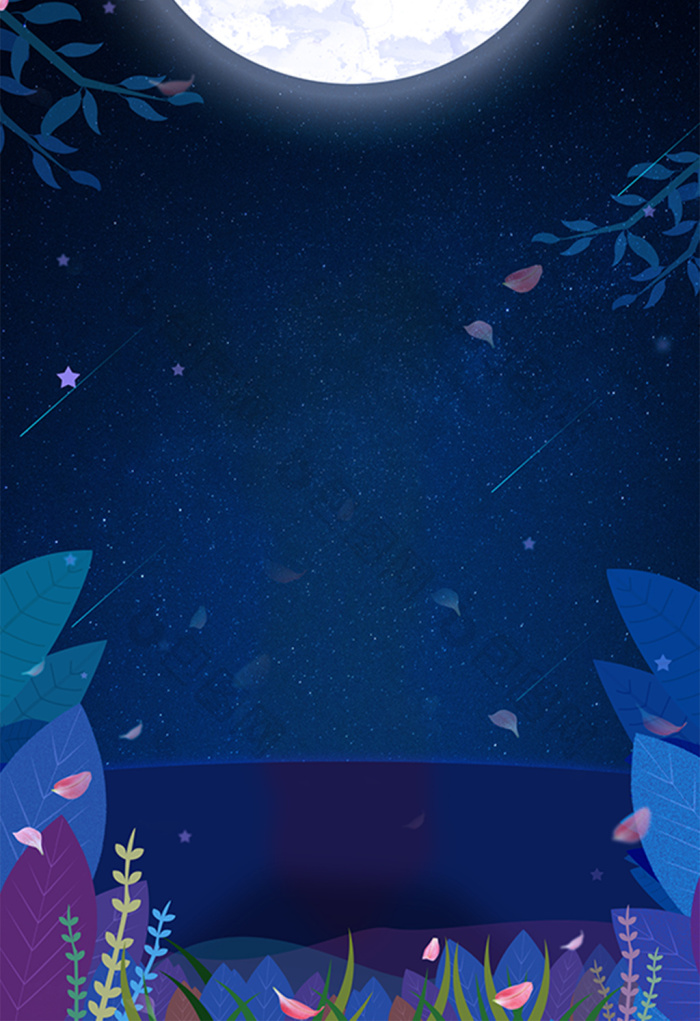 月亮夜晚草丛图片