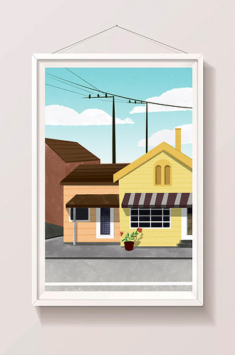 日常街道浪漫小屋电线杆插画背景图片