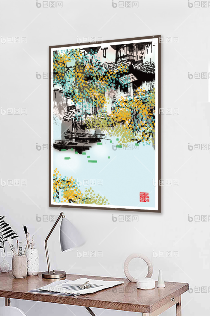 淡彩水墨风景书房客厅酒店装饰画-淡彩水墨风景书房客厅酒店装饰画效果图-【包图网】