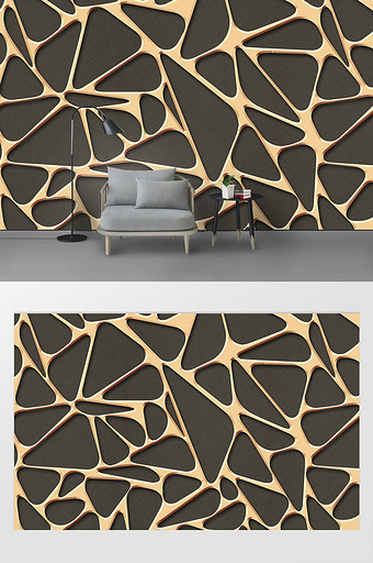 现代简约立体不规则几何图形金属铁艺背景墙图片