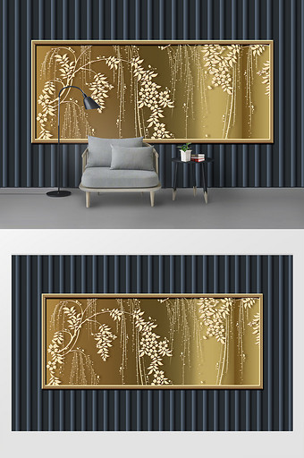 现代简约3D立体圆柱花枝花朵金属背景墙图片