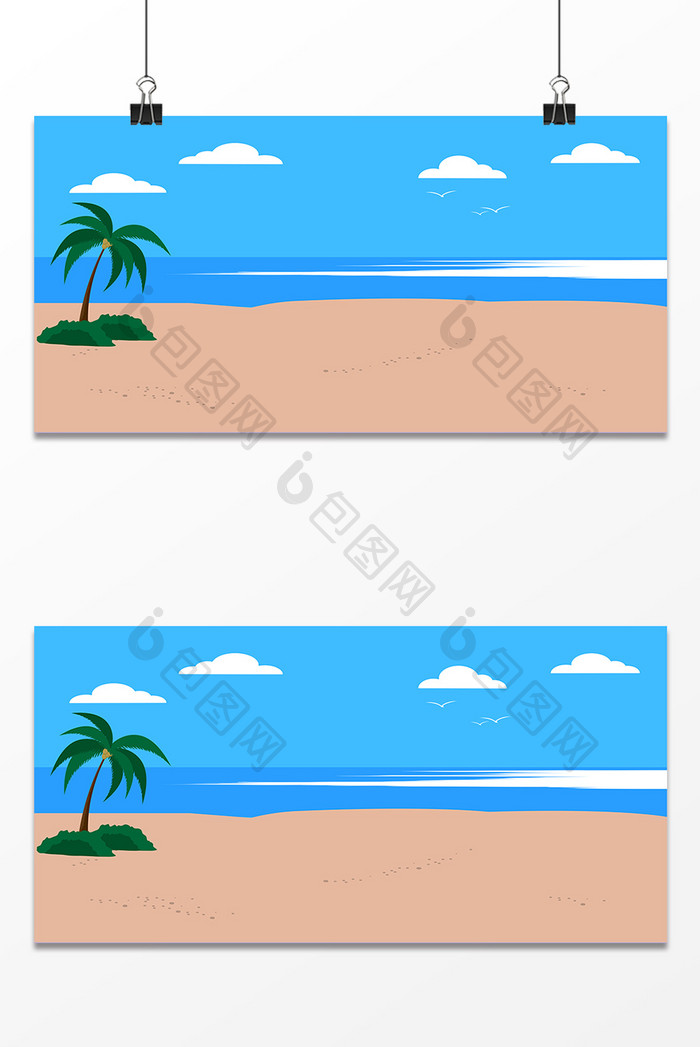 蓝色清爽海滩设计背景
