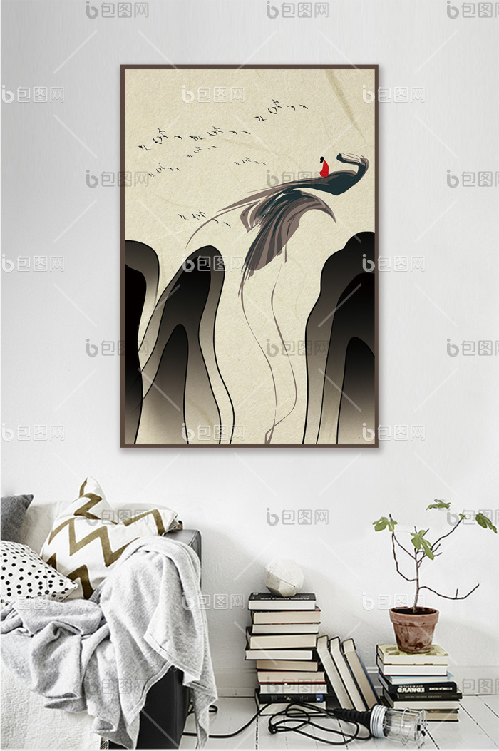 新中式禅意水墨意境抽象山水装饰画-新中式禅意水墨意境抽象山水装饰画效果图-【包图网】