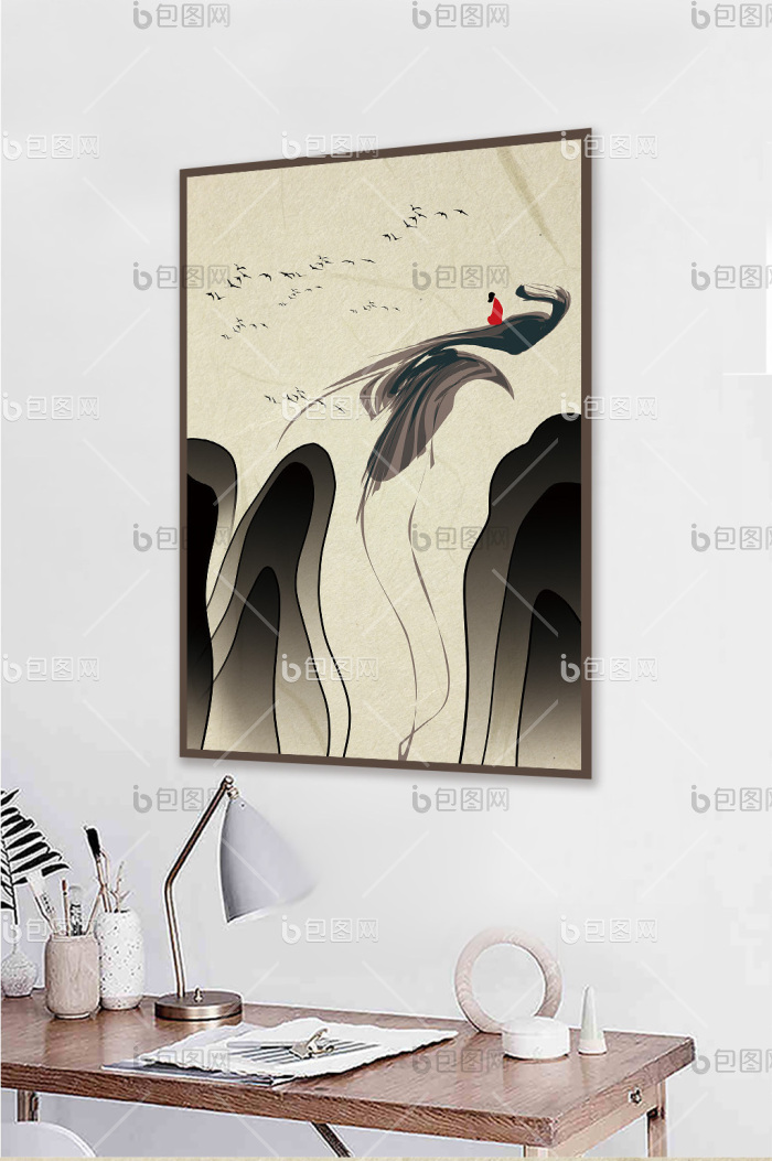 新中式禅意水墨意境抽象山水装饰画-新中式禅意水墨意境抽象山水装饰画效果图-【包图网】