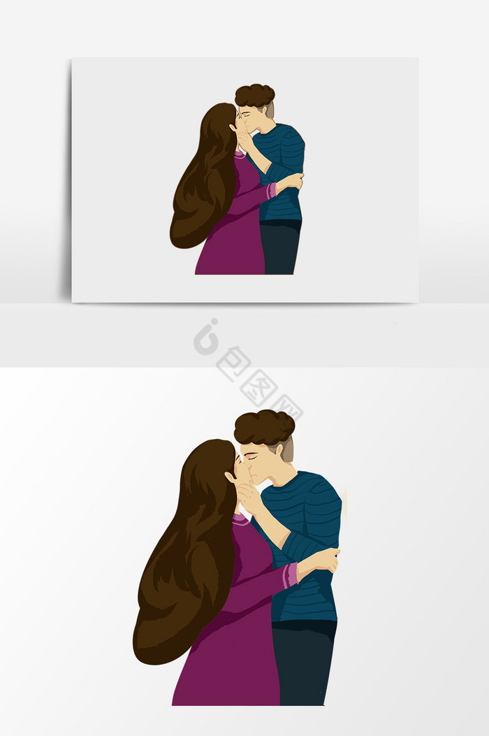 情侣亲吻接吻插画图片