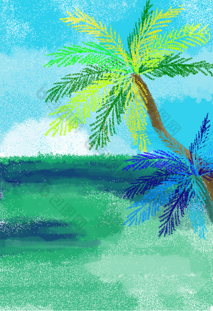 清新夏日海洋椰子树插画背景