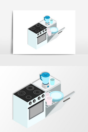 手绘厨房场景厨具插画矢量素材