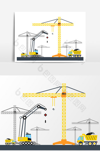 手绘工地建筑插画素材图片