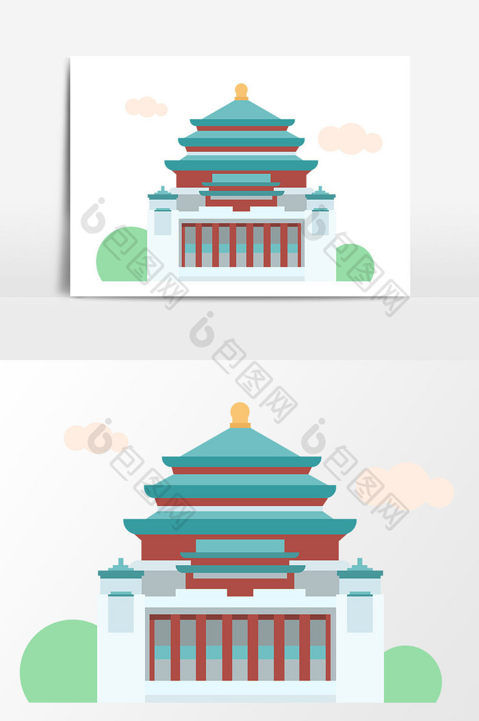 手绘中国风传统建筑插画素材