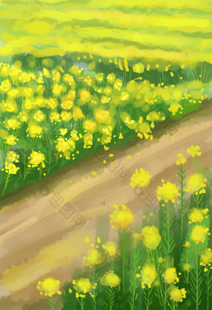 包图网提供精美好看的春天油菜花田插画图片素材免费下