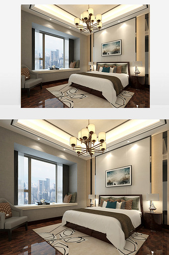 新中式风格卧室效果图图片