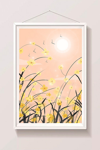 中国风小清新黄色花朵手绘插画背景图片