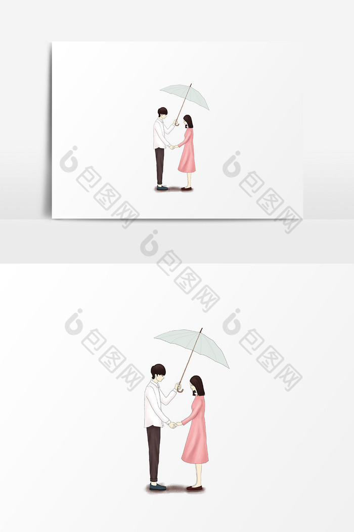 雨季情侣雨伞插画元素
